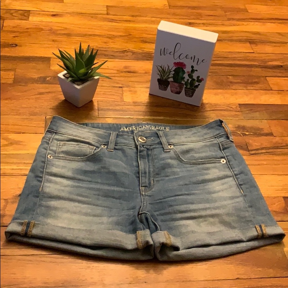 AEO denim super stretch midi shorts